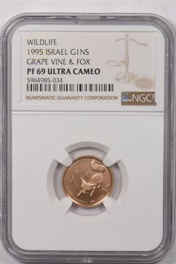 Israel 1995 New Sheqel gold Fox animal NGC Proof 69 Ultra Cameo 0.1oz gold. Wild
