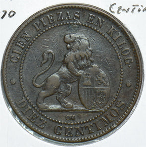 Spain 1870 10 Centimos Lion animal 198412 combine shipping