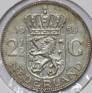 Netherlands 1959 2 1/2 Gulden Lion animal 194662 combine shipping