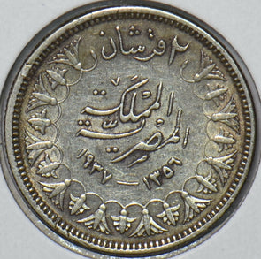 Egypt 1937 AH 1356 2 Piastres 296604 combine shipping