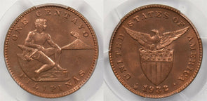 Philippines 1932 M Centavo Eagle animal PCGS MS 65 RED Rare in Red PC1245 combin