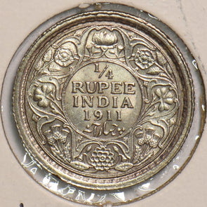 British India 1911 1/4 Rupee Cleaned I0538 combine shipping