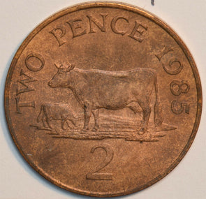 Guernsey 1985 2 Pence Cow animal 903695 combine shipping