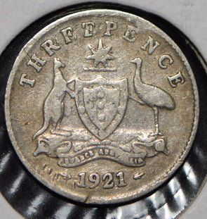 Australia 1921 3 Pence Kangaroo animal Emu  191475 combine shipping