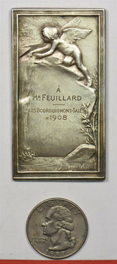 France 1908 UNC Art Nouveau. Silver plaque. Stands nude maiden drnking water fr