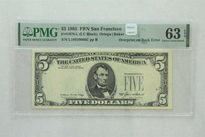 Overprint on back error FRN 1985 $5 PMG UNC 63EPQ Fr#1978-L. San Francisco