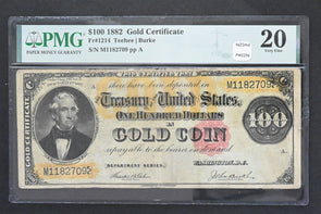 US 1882 $100 PMG Very Fine 20 Gold Certificate Large Size Fr#1214 Teehee Burke P
