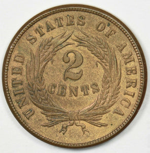 1865 Two Cent Piece Piece AU Mostly Brown U0359