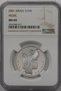 Israel 2001 New Sheqel silver NGC MS 69 Music NG1518 combine shipping