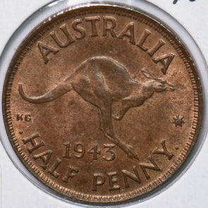 Australia 1943 Georgivs VI Half Penny Kangaroo animal 292847 combine shipping