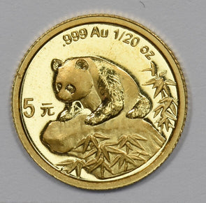 1999 Gold China 5 yuan 1/20 oz Gold Panda Gem BU P/L GL0286