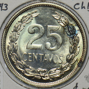 El Salvador 1943 25 Centavos Ch BU 491245 combine shipping