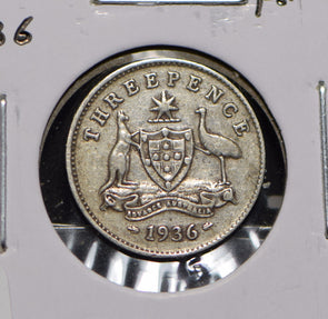 Australia 1936 3 Pence Kangaroo animal Moorhen  191213 combine shipping