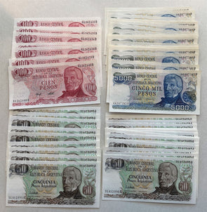 Argentina 1976 50 Pesos (1976) - 28 pcs, 100 Pesos (1976) - 8 pcs, 5000 Pesos (1