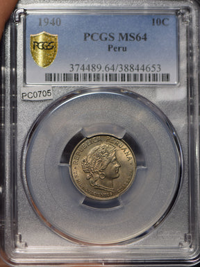 Peru 1940 10 Centavos PCGS MS64 PC0705 combine shipping