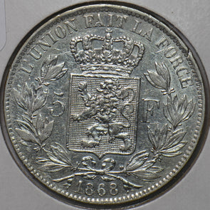Belgium 1868 5 Francs Lion animal 490673 combine shipping