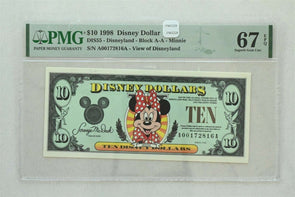 Disney Dollar 1998 $10 PMG Superb Gem Unc 67EPQ DIS55. Minnie. View of Disneyla