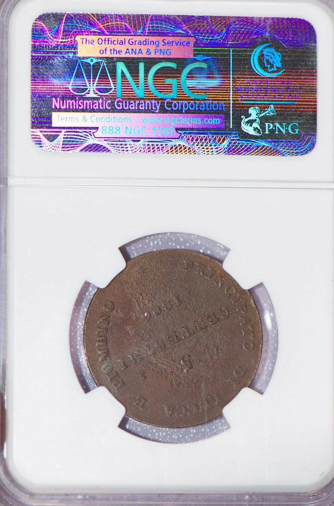 NG0025 LUCCA AND PIOMBINO ITALY COPPER 5 CENTESIMI 1806 NGC AU55