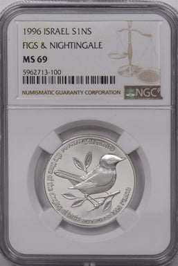 Israel 1996 1 New Sheqel Silver NGC MS 69 Figs & Nightingale NG1644 combine ship