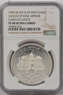 Isle of Man 1996 Crown silver NGC PF 68UC Legend Of King Arthur Camelot Castle S