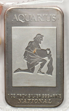 Canada 1990 's 1oz troy silver bar Aquarius National Co zodiac series BU0688 com