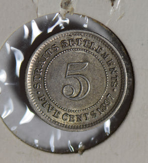 Straits Settlements 1897 H 5 Cents silver lustrous S0238 combine shipping