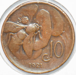 Italy 1921 10 Centesimi Honey Bee animal Vittorio Emanvele III 292928 combine sh
