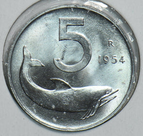 Italy 1954 5 Lire Dolphin animal 198065 combine shipping
