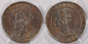 Ceylon 1942 Cent PCGS MS 64 BROWN NO 
