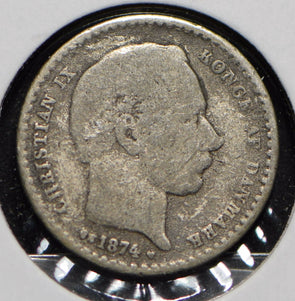 Denmark 1874 25 Ore Dolphin animal  901455 combine shipping