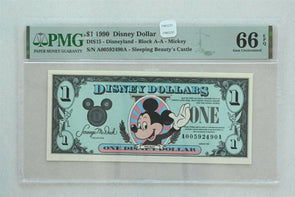 Disney Dollar 1990 Dollar PMG Gem UNC 66EPQ DIS15. Mickey. Sleeping Beauty's Ca
