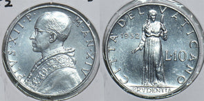 Vatican 1952 AH 1316 10 Lire 198607 combine shipping