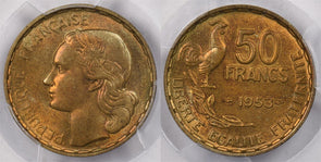 France 1953 50 Francs Rooster animal PCGS MS 65 Gad-880 PI0212 combine shipping