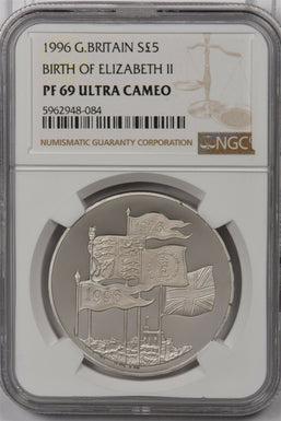 Great Britain 1996 5 Pound silver NGC Proof 69UC Birth of Elizabeth II NG1472 co