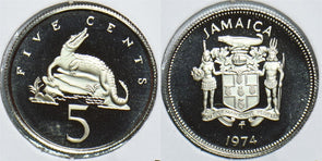 Jamaica 1974 5 Cents Crocodile animal Proof 153804 combine shipping