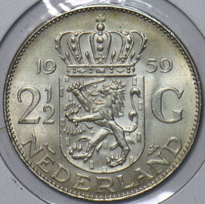 Netherlands 1959 2 1/2 Gulden Lion animal 296417 combine shipping