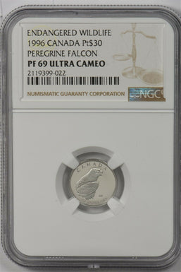Canada 1996 30 Dollars platinum Peregrine falcon animal NGC Proof 69 Ultra Cameo
