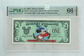 Disney Dollar 1997 Dollar PMG Gem UNC 66EPQ DIS47. Sorcerer Mickey. 25th Anniv.