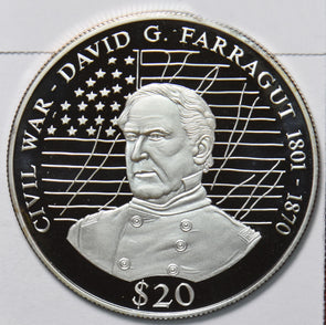 Liberia 2000 David Farragut 20 Dollar Proof 490500 combine shipping