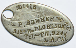 US 1950 's Token P Bonner 316 W Florence Tel TW 9244 LA Cal 198244 combine shipp