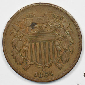 1864 Two Cents Lg motto. XF U0190