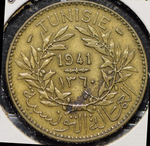 Tunisia 1941 AH 1360 2 Francs  191284 combine shipping