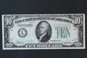US 1934 A $10 About VF Federal Reserve Notes L12 RN0079 combine shipping