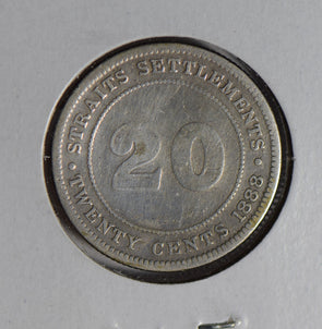 Straits Settlements 1888 20 Cents silver cleaned S0248 combine shipping
