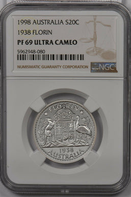 Australia 1998 20 Cents silver NGC Proof 69UC 1938 Florin NG1444 combine shippin