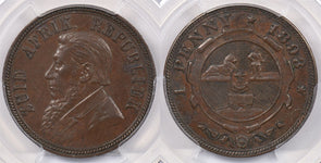 South Africa 1893 Penny Lion animal PCGS AU 55 KM-2, Rare Key Coin, Only 11,000