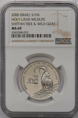 Israel 2000 New Sheqel silver NGC MS 69 Holy Land Wildlife Shittah Tree & Wild G