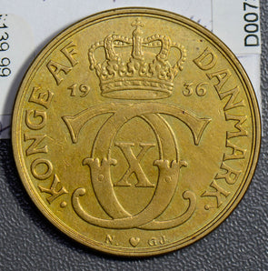 Denmark 1936 2 Kroner AU  D0073 combine shipping