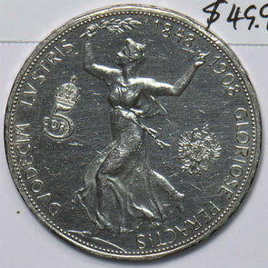Austria 1908 5 Corona 60th year of reign cleaned 490776 combine shipping