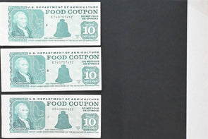 US 1994 -97B USDA $10 Food Coupons Lot of 7 with full tab RC0714 combine shippi